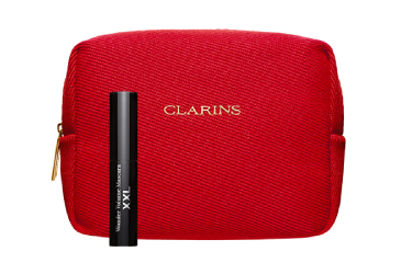 Une trousse avec sa miniature mascara volume XXL 3ml offerte d&egrave;s 80&euro; d&rsquo;achat dans la marque Clarins du 12 au 25 octobre 2026.