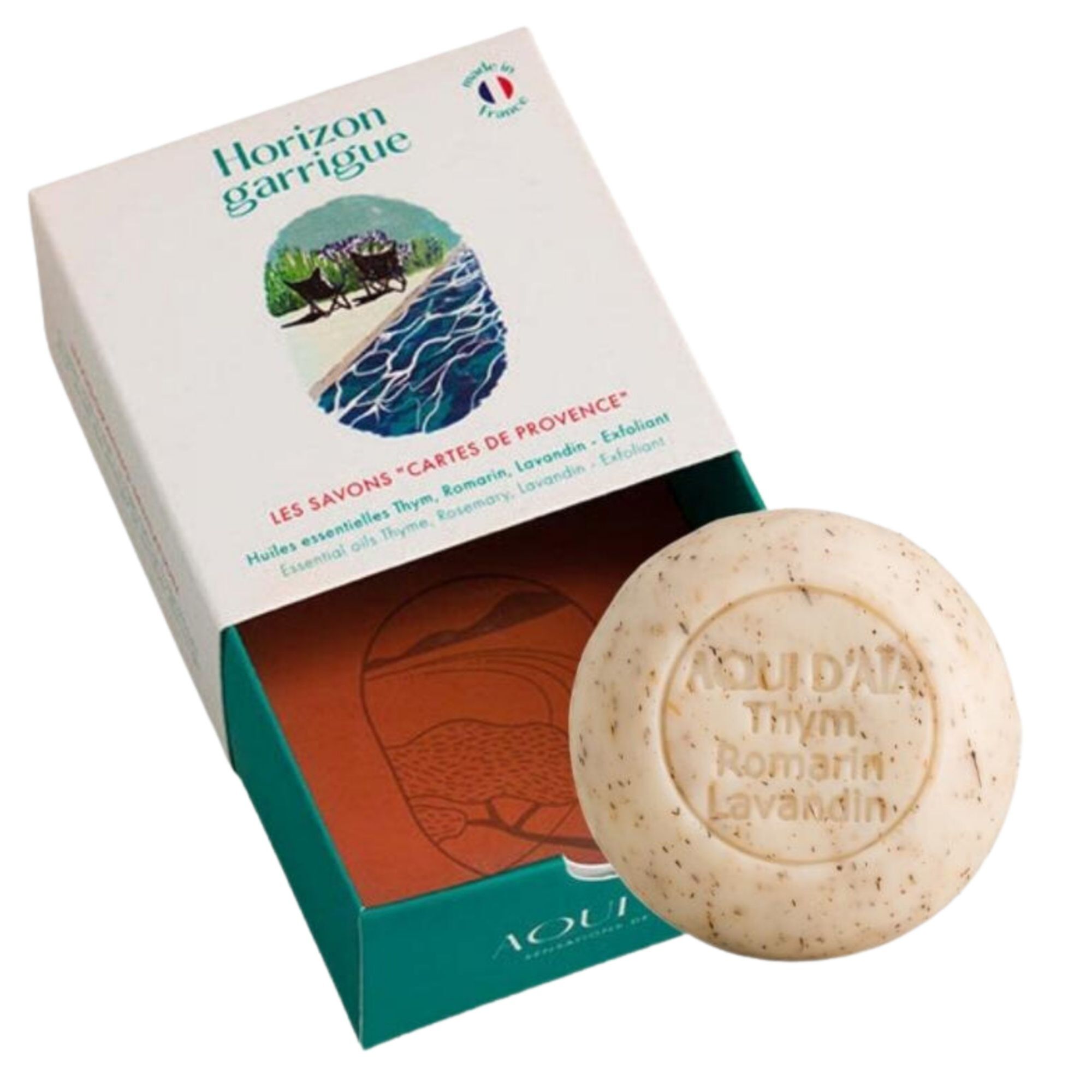 Aqui D'aia - Cartes De Provence Savon Solide Exfoliant Huiles Essentielles De Thym, Romarin & Lavandin 100g