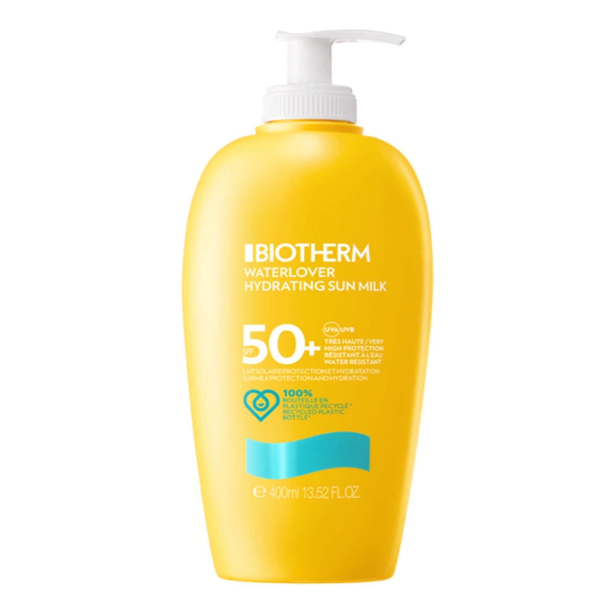 BIOTHERM Waterlover Lait Solaire Hydratant SPF 50+ Lait solaire hydratant pour le visage&corps plus respectueux de la vie aquatique Flacon Pompe 400 MLT