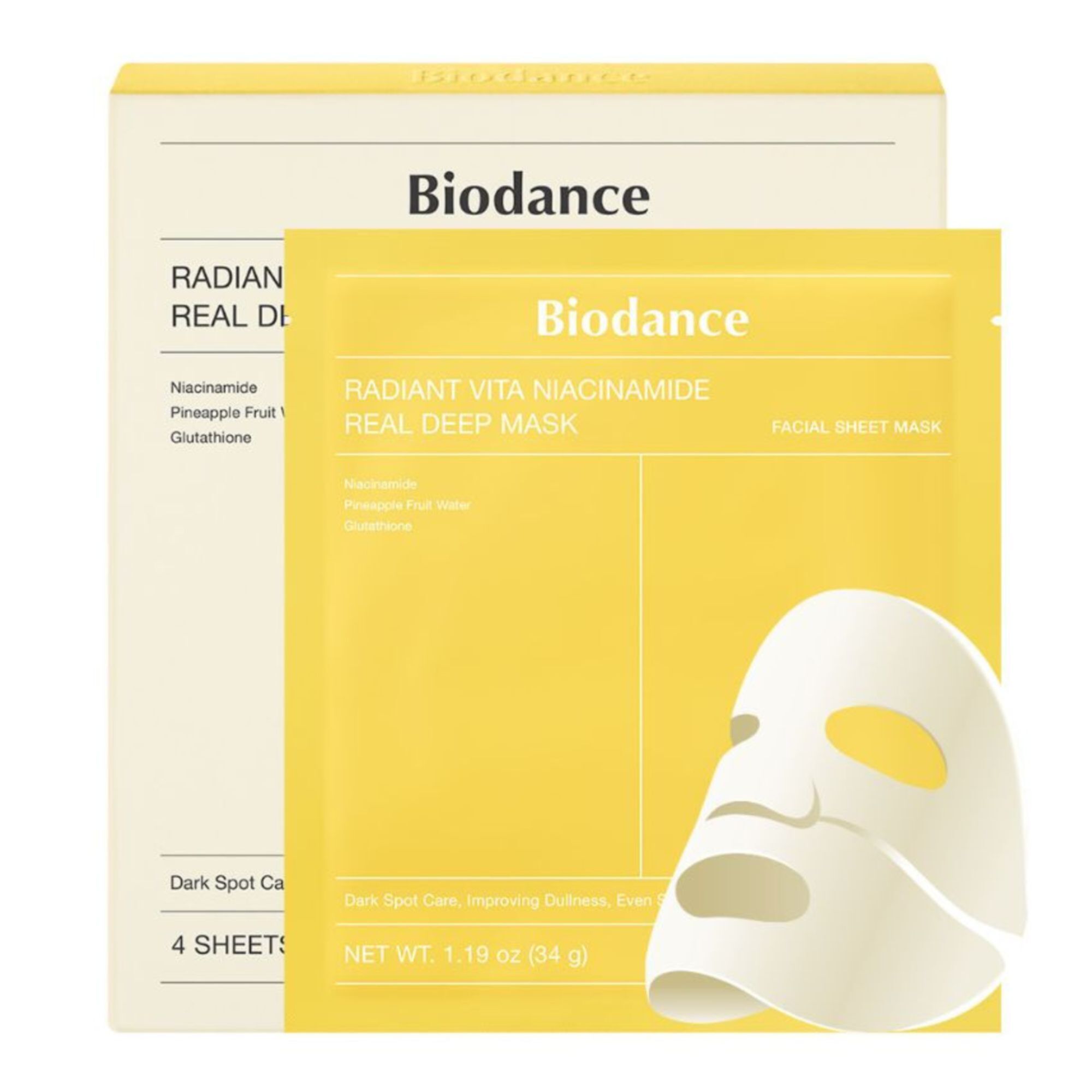 Biodance Radiant Vita Niacinamide Real Deep Mask masque illuminateur visage pour un teint unifié 1 pcs