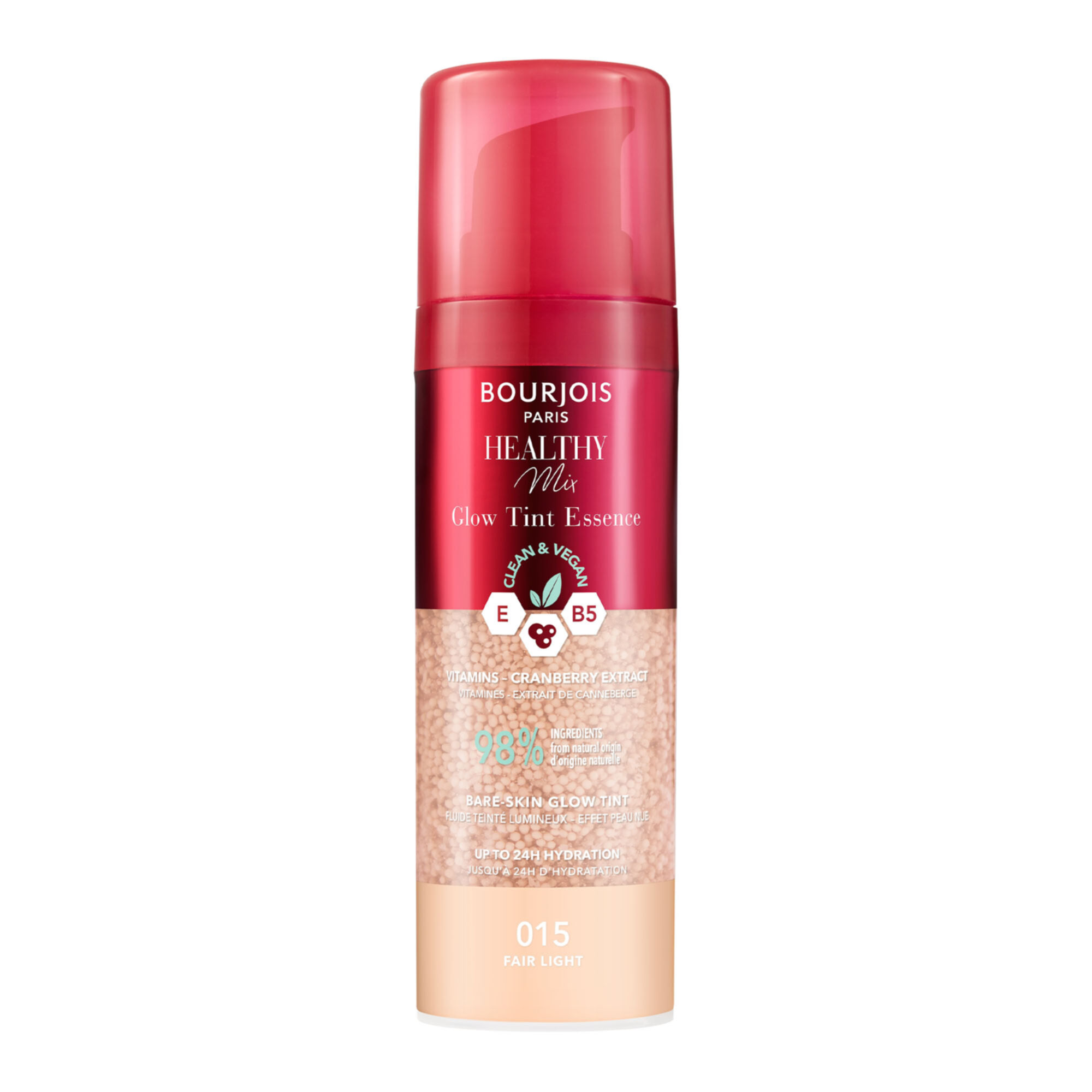 Bourjois Healthy Mix 015 Fair Glow Tint Essence effet filtre peau nue finition lumineuse hydratant coloré texture rafraîchissante formule végétalienne et propre 30 ml