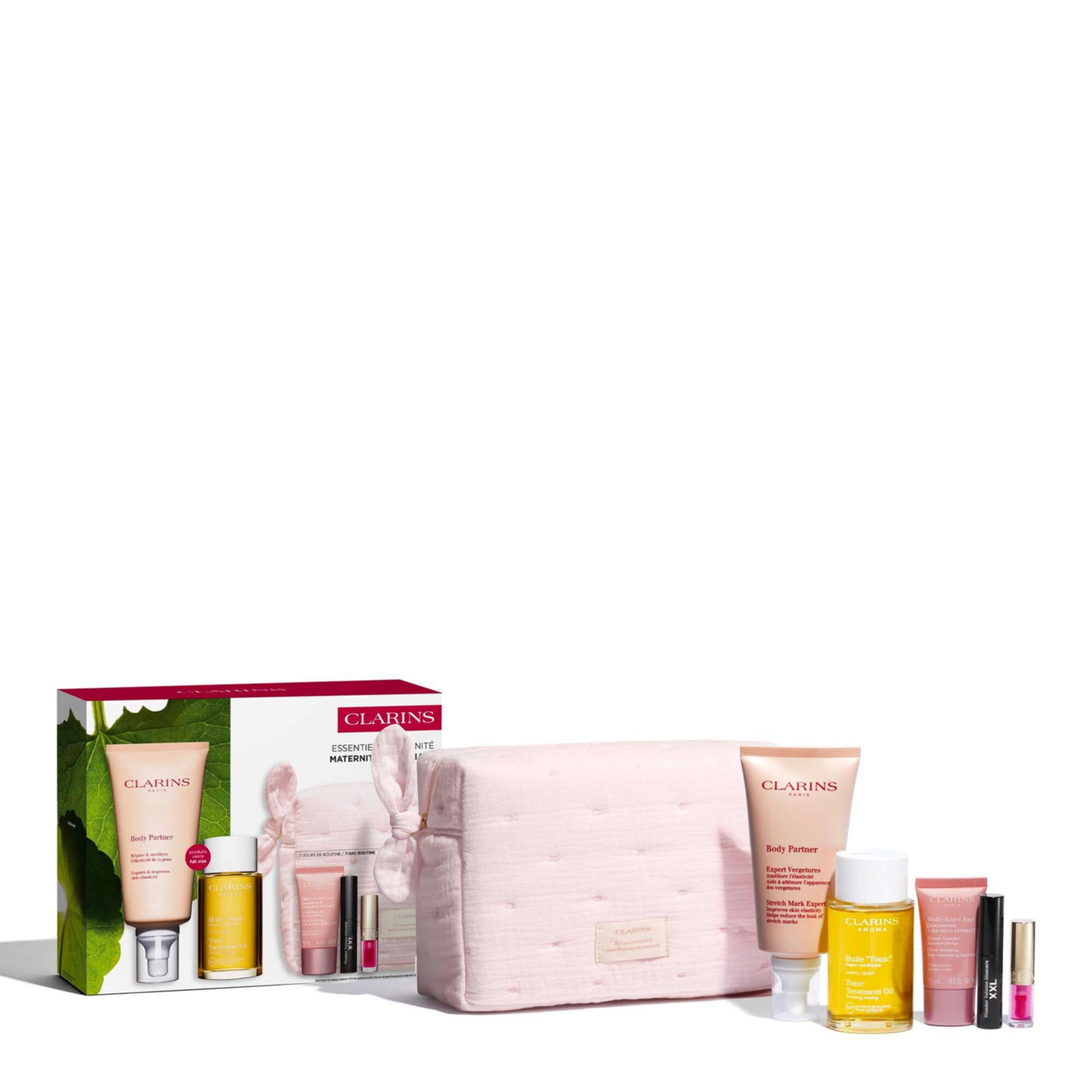 Clarins - Coffret Essentiels Maternité Crème Et Huile Corps, Crème Visage, Mascara, Huile À Lèvres & Trousse