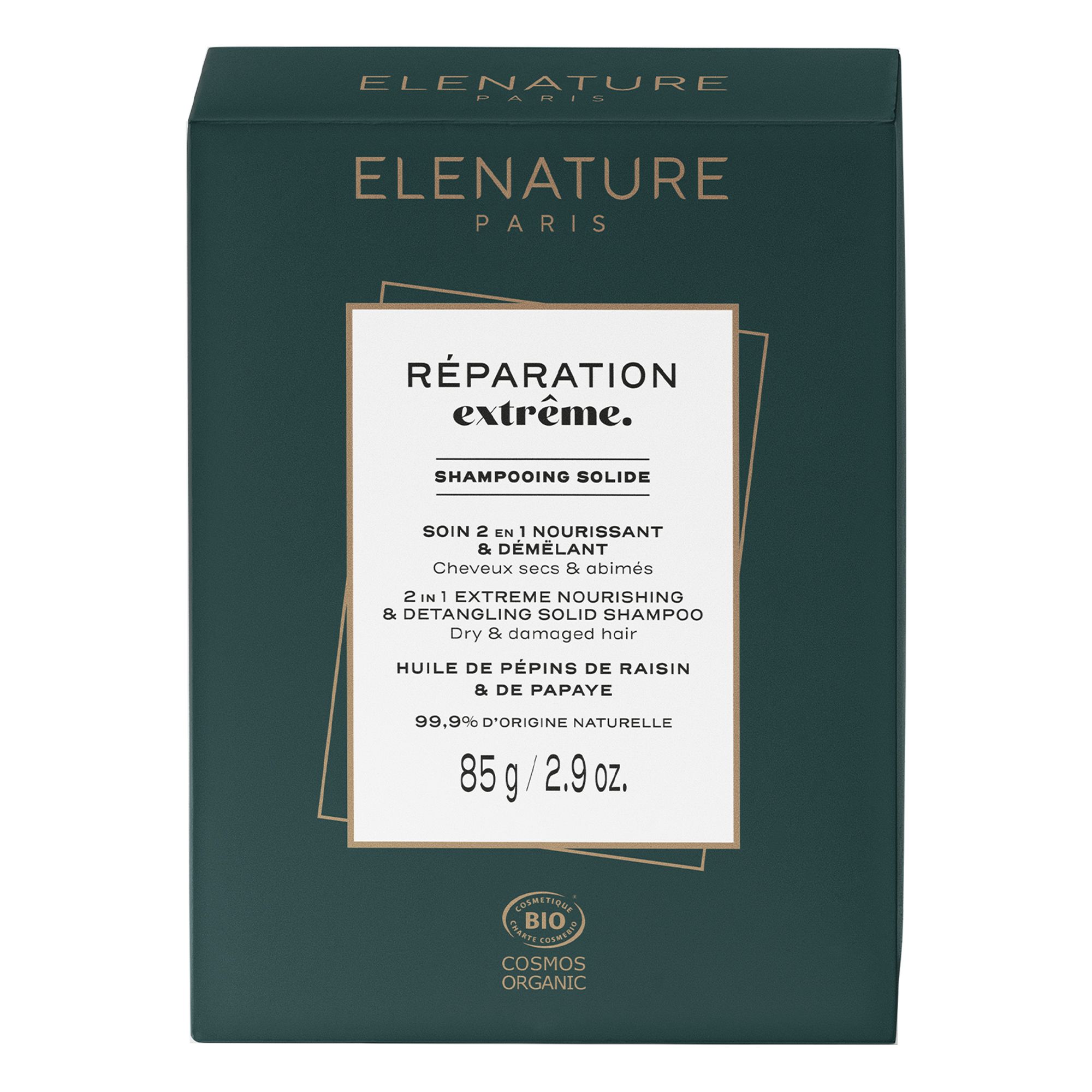 ELENATURE  Shampooing Solide 2-en-1 Nourrissant & D&eacute;m&ecirc;lant R&eacute;paration Extr&ecirc;me 