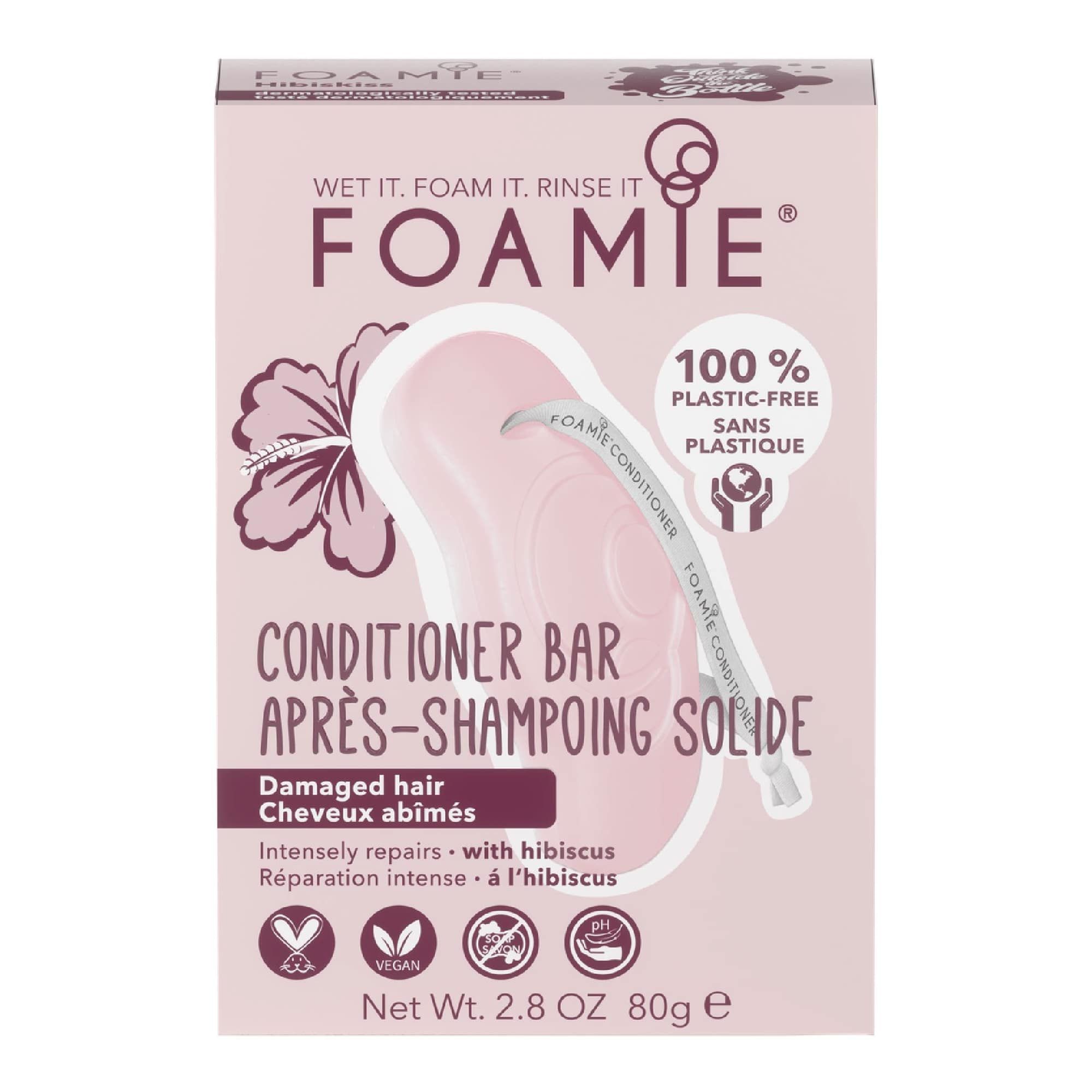 Foamie - Après Shampoing Solide Hibiskiss Cheveux Abîmés Boîte 80g