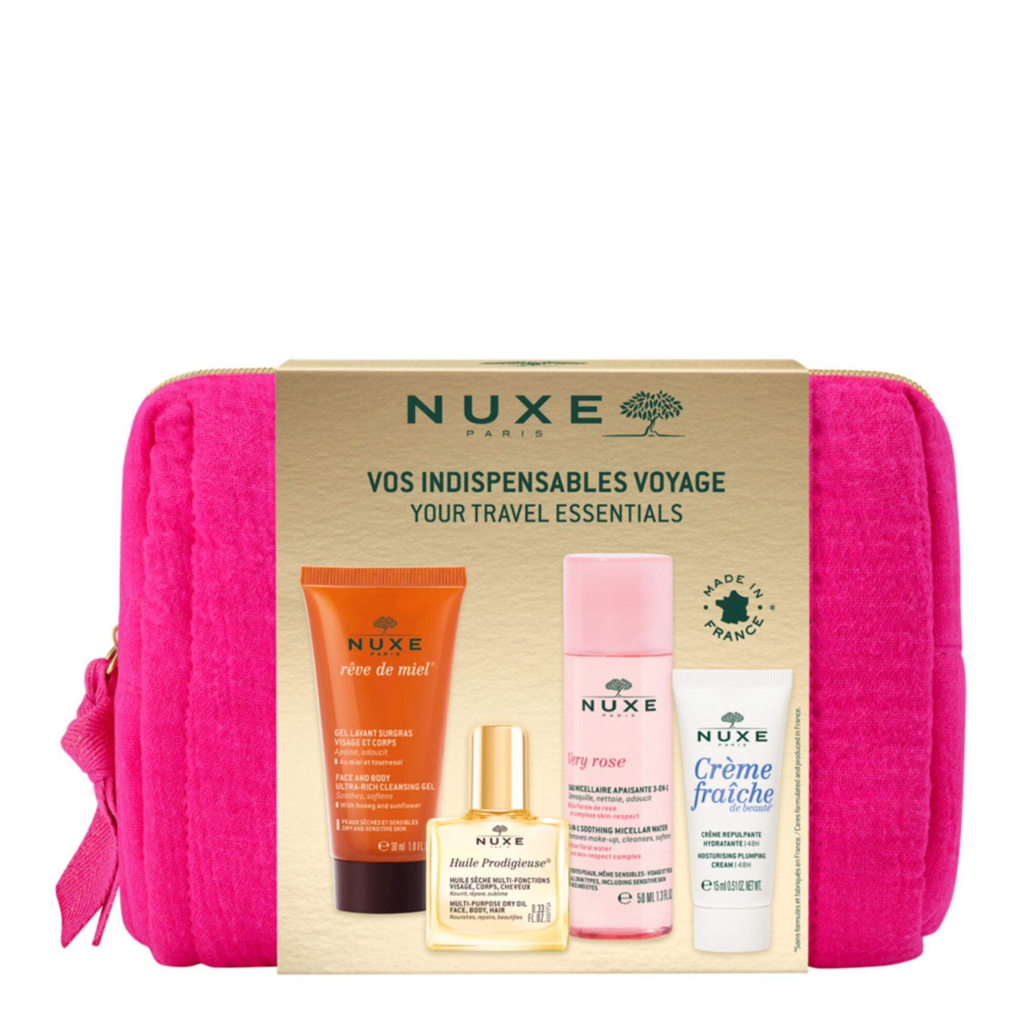Nuxe - Coffret Trousse Voyage Eau Micellaire, Crème De Jour, Gel Lavant & Huile Prodigieuse