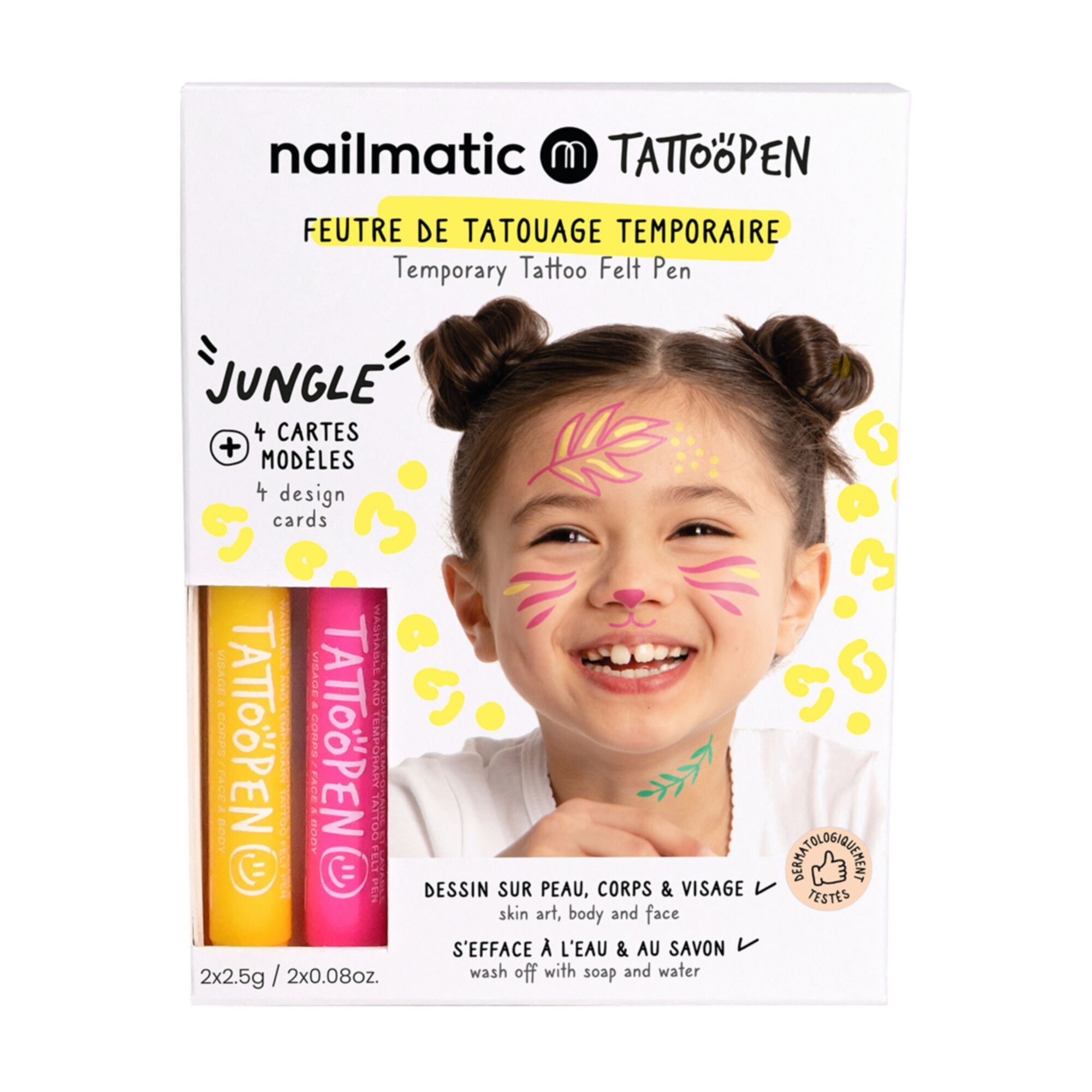 Nailmatic - Coffret Duo Tattoopen 2 Feutres Tatouage Temporaire & 4 Cartes Modèles Jungle