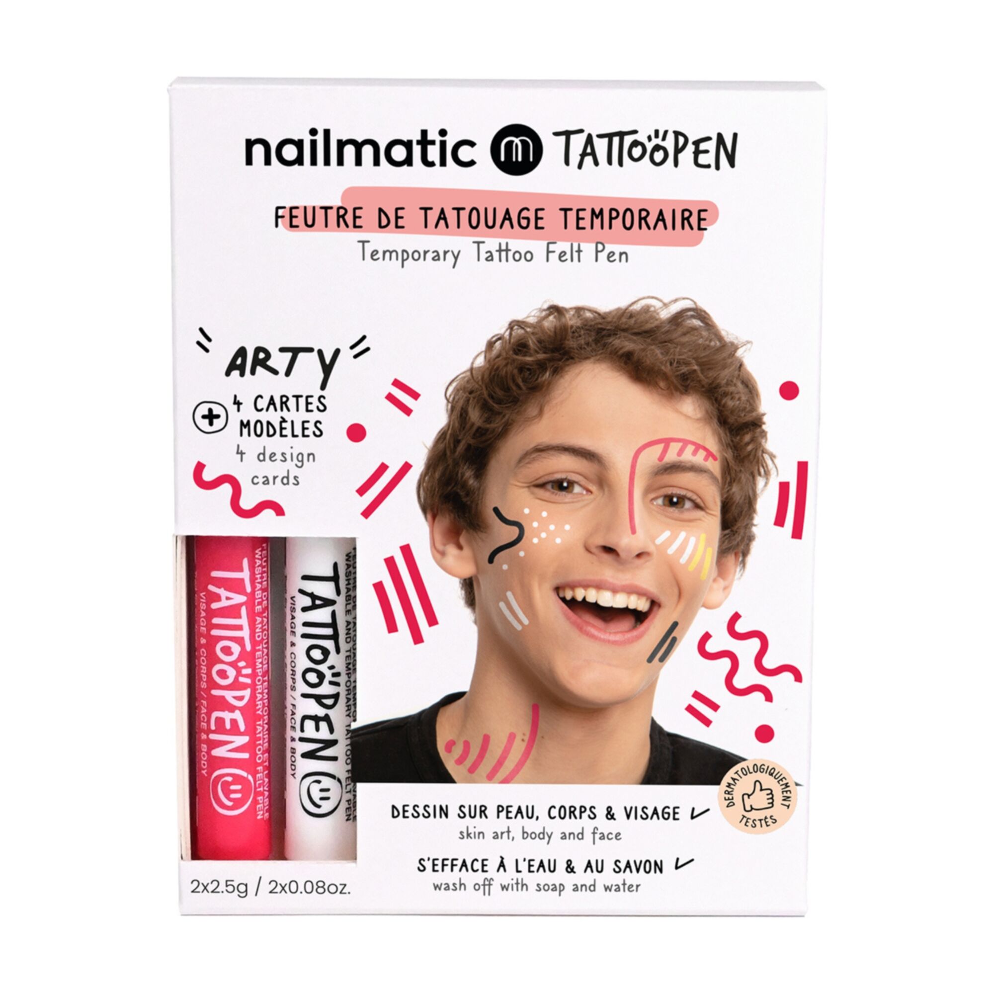 Nailmatic - Coffret Duo Tattoopen 2 Feutres Tatouage Temporaire & 4 Cartes Modèles Arty