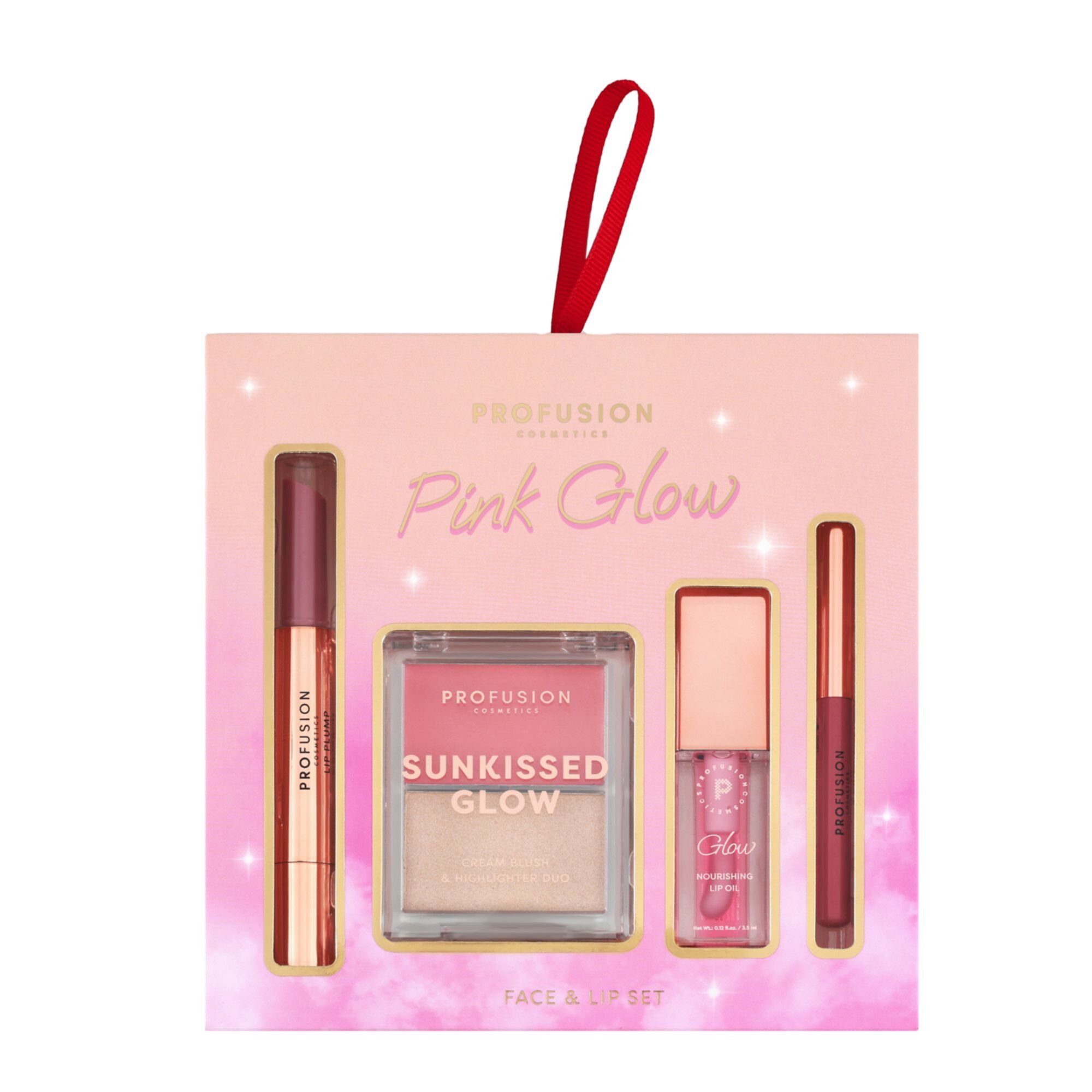 Profusion - Coffret Pink Glow Palette Duo Blush Et Highlighter & Crayon, Huile Et Rouge À Lèvres