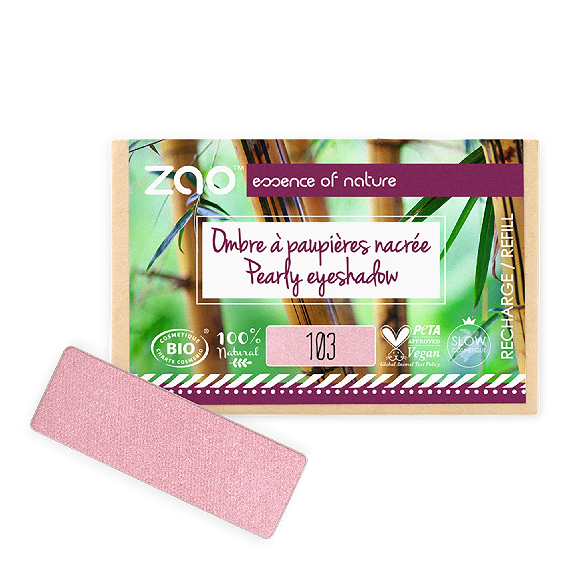 Zao Makeup - Recharge Ombre À Paupières Rectangle Nacrée Bio, Vegan & Rechargeable Vieux Rose