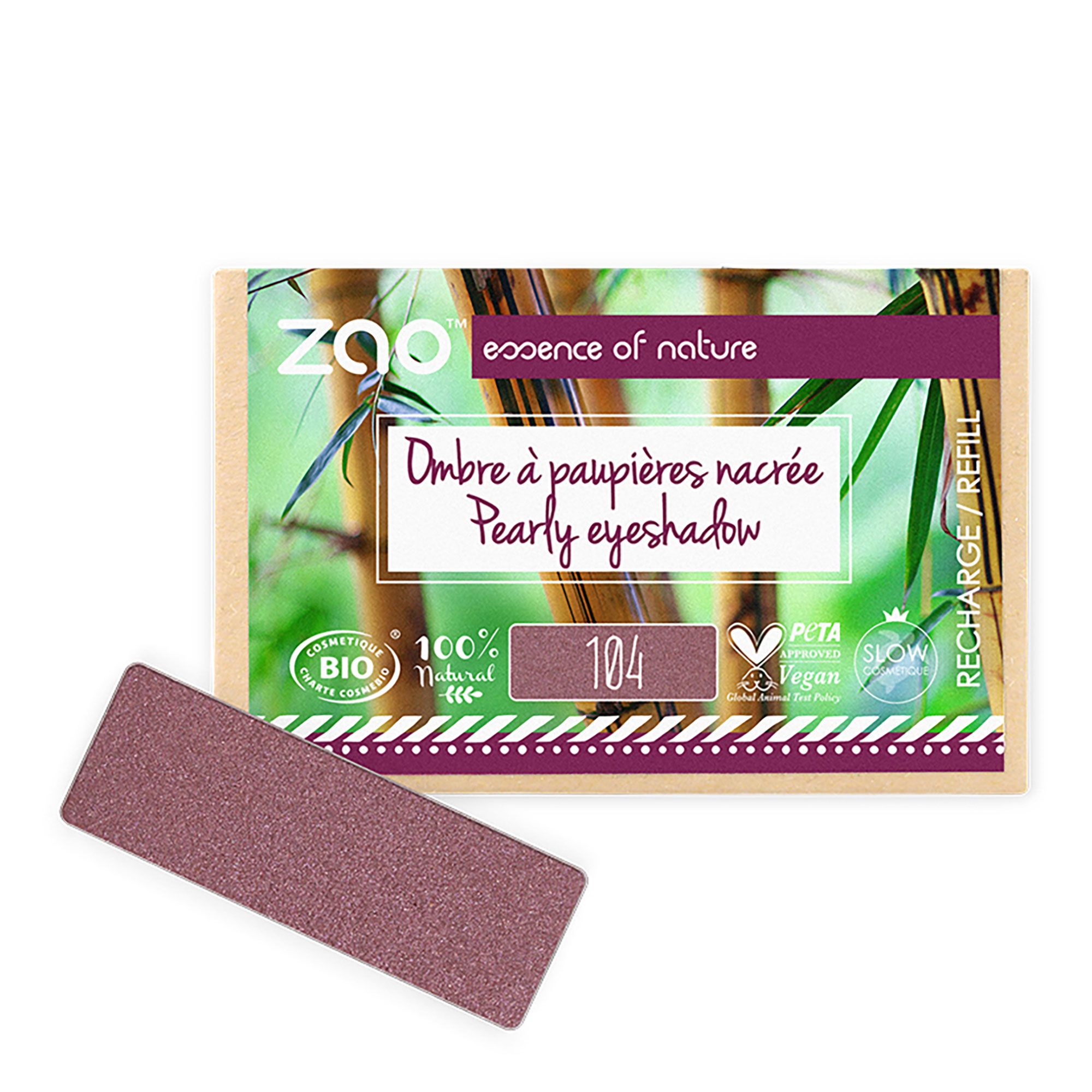 Zao Makeup - Recharge Ombre À Paupières Rectangle Nacrée Bio, Vegan & Rechargeable Grenat