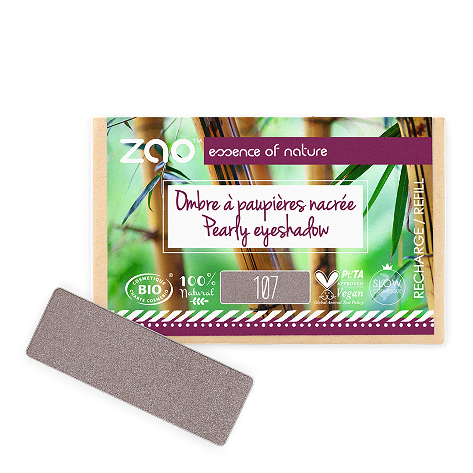 Zao Makeup - Recharge Ombre À Paupières Rectangle Nacrée Bio, Vegan & Rechargeable Brun Gris