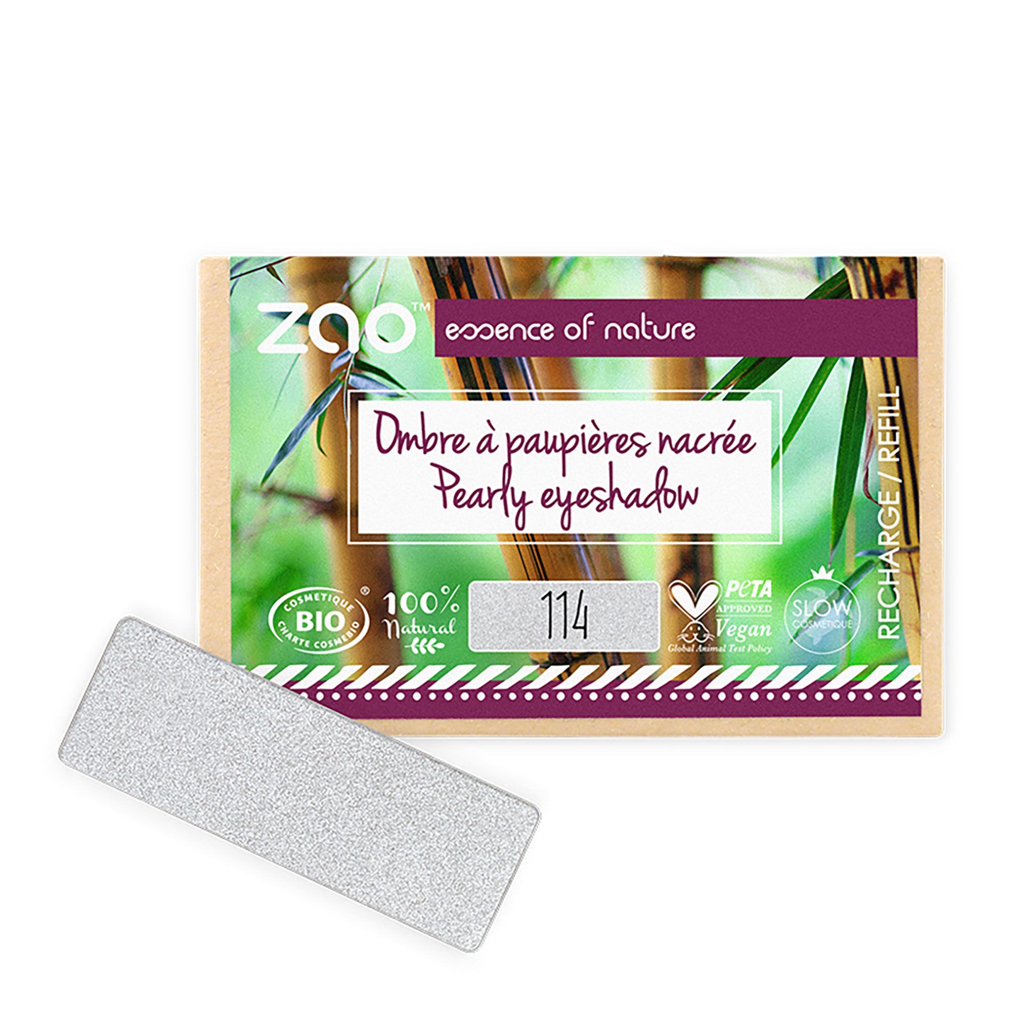 Zao Makeup - Recharge Ombre À Paupières Rectangle Nacrée Bio, Vegan & Rechargeable Argent