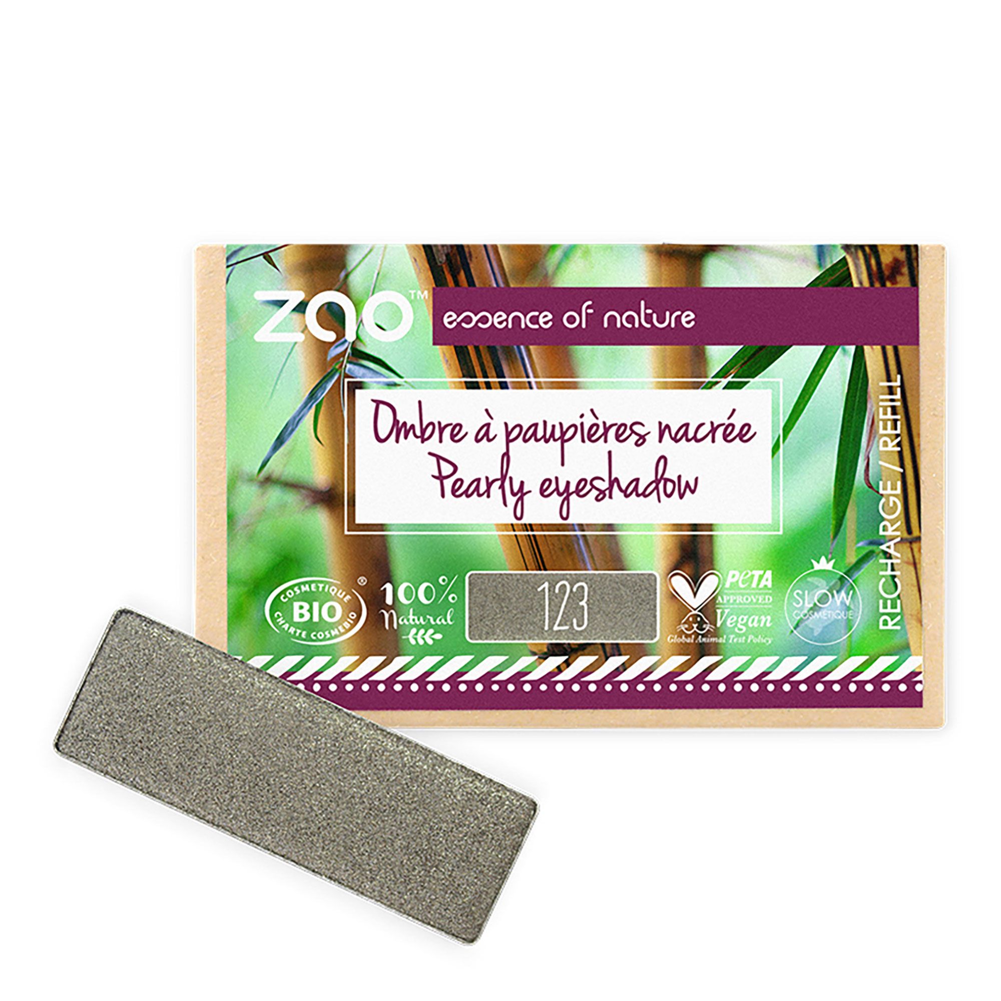Zao Makeup - Recharge Ombre À Paupières Rectangle Nacrée Bio, Vegan & Rechargeable Gris Kaki