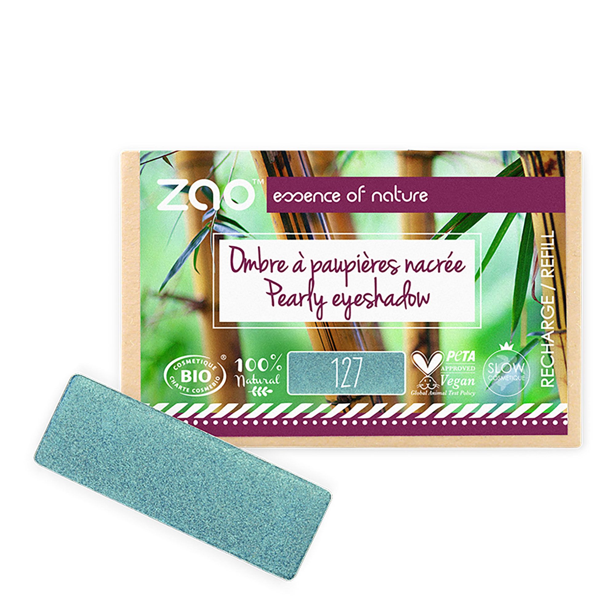 ZAO MAKEUP Recharge fard &agrave; paupi&egrave;res bio - Rectangle - Zao 127 Bleu paon - nacr&eacute;