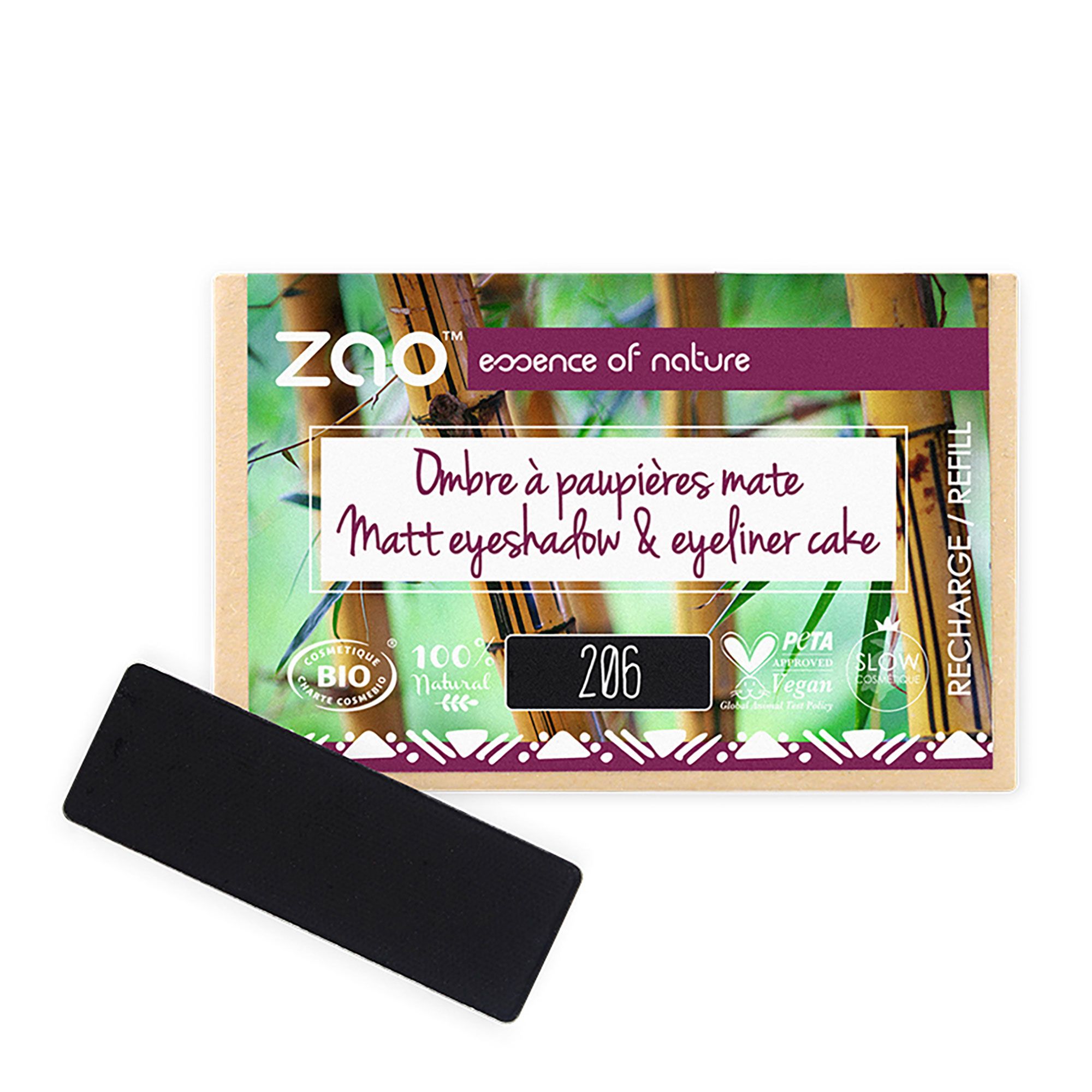 ZAO MAKEUP Recharge fard &agrave; paupi&egrave;res bio - Rectangle - Zao 206 Noir - mat