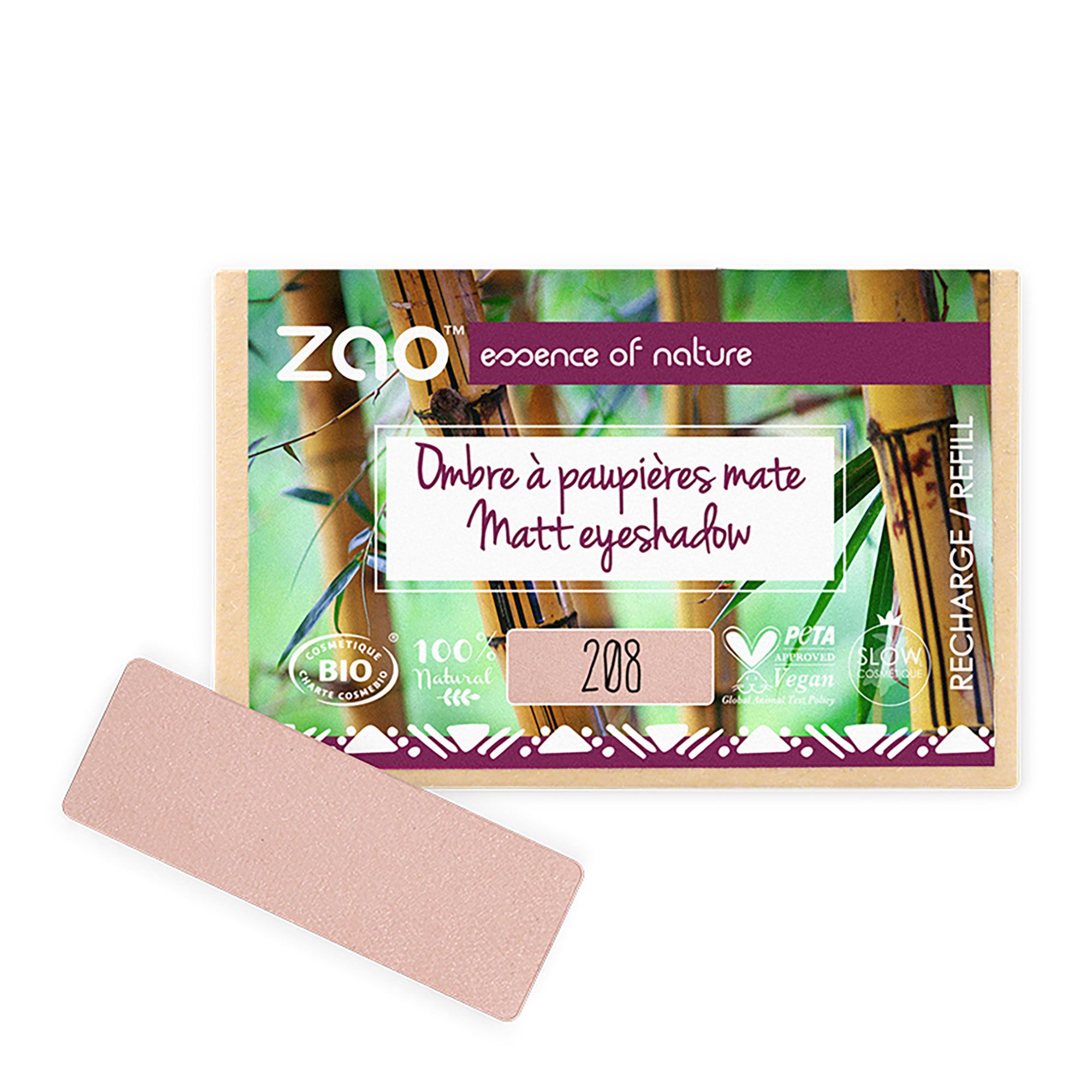 Zao Makeup - Recharge Ombre À Paupières Rectangle Mate Bio, Vegan Et Rechargeable Nude Mat
