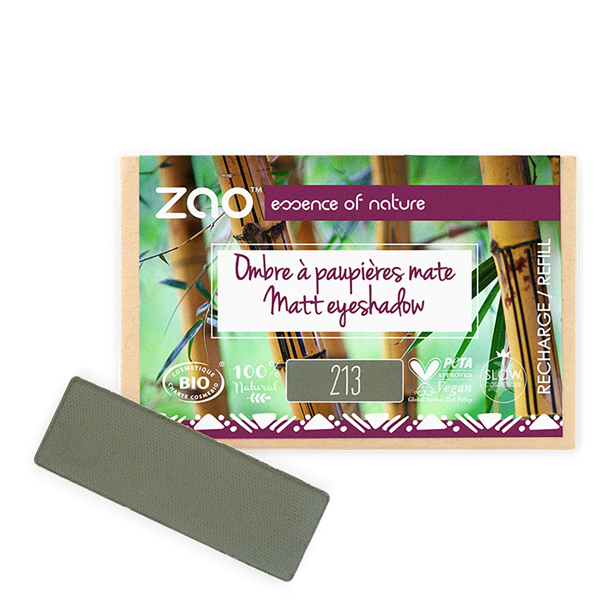 Zao Makeup - Recharge Ombre À Paupières Rectangle Mate Bio, Vegan Et Rechargeable Vert Militaire