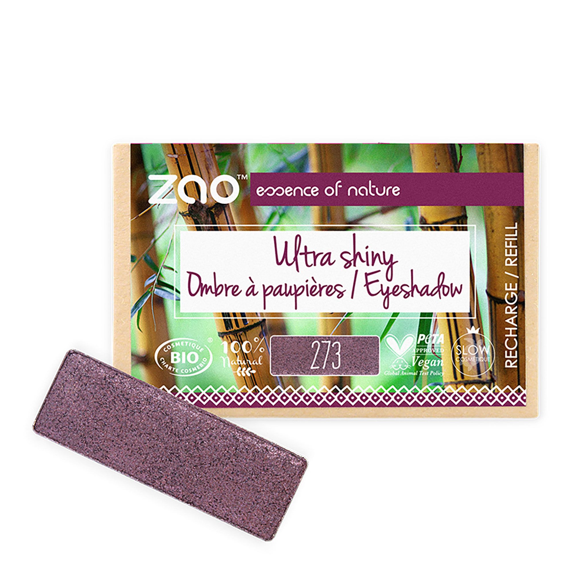 Zao Makeup - Recharge Ombre À Paupières Rectangle Ultra Shiny Bio, Vegan Et Rechargeable Purple Rain