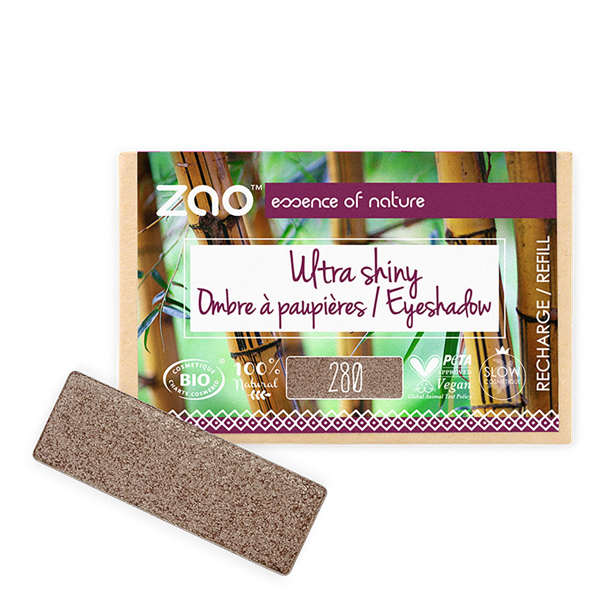 Zao Makeup - Recharge Ombre À Paupières Rectangle Ultra Shiny Bio, Vegan Et Rechargeable Cacao Satin