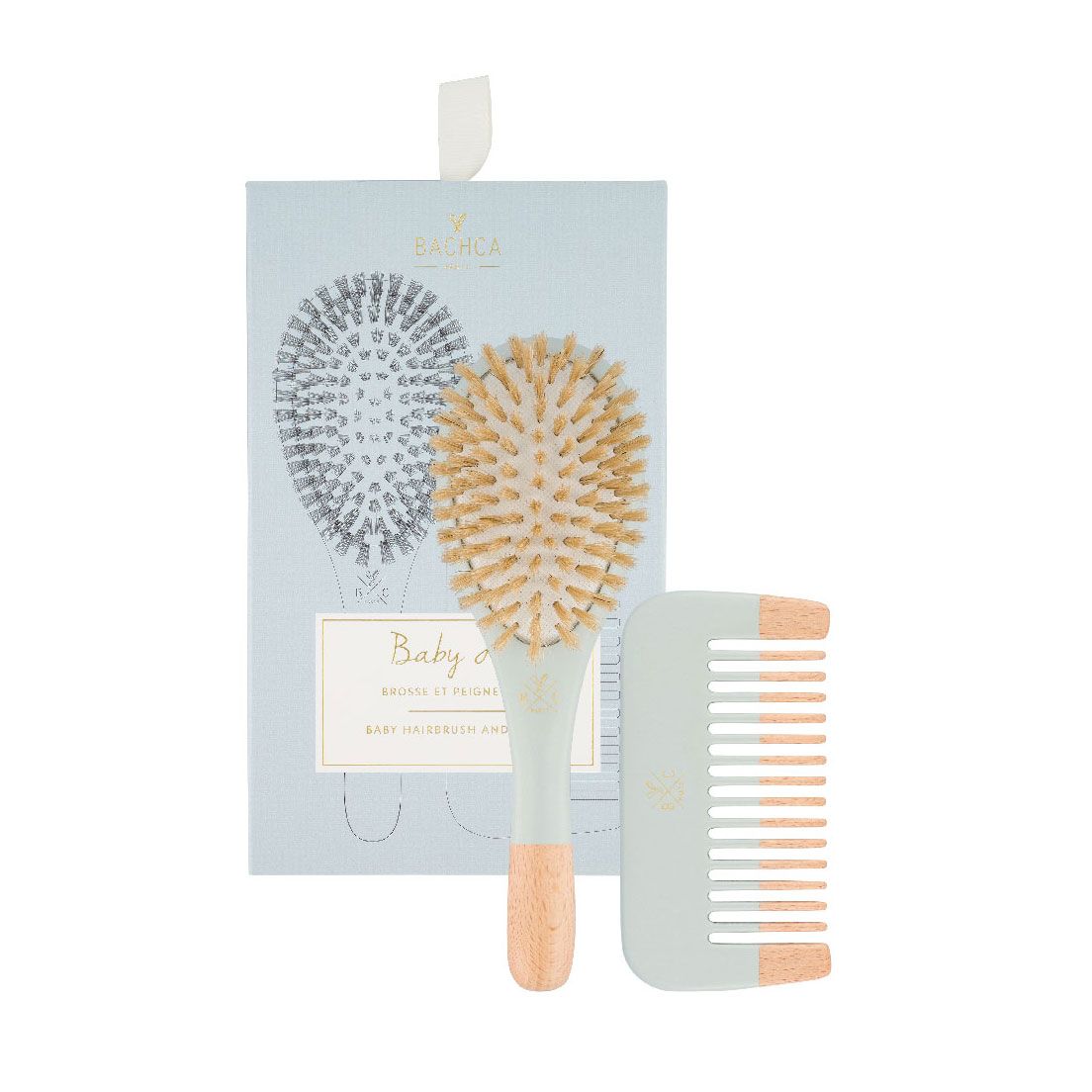 BACHCA Baby Kit Blue Brosse 100% sanglier petit mod&egrave;le + peigne bois 