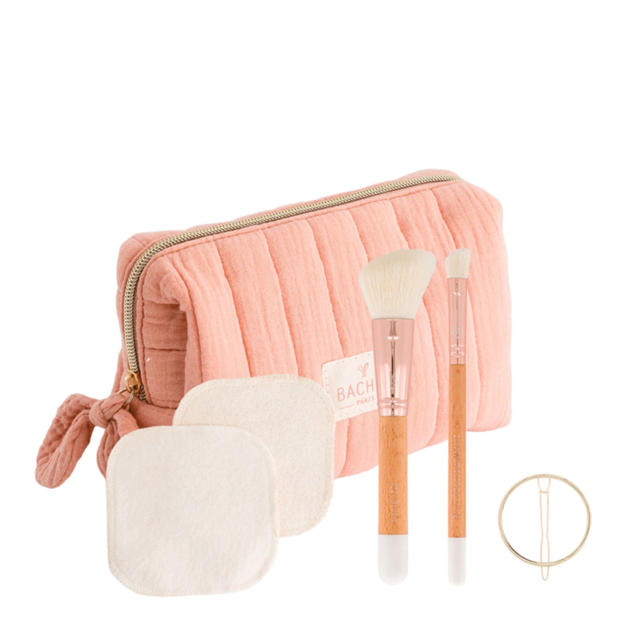Bachca - Trousse Make Up Rose Pinceaux, Cotons Réutilisables & Pince