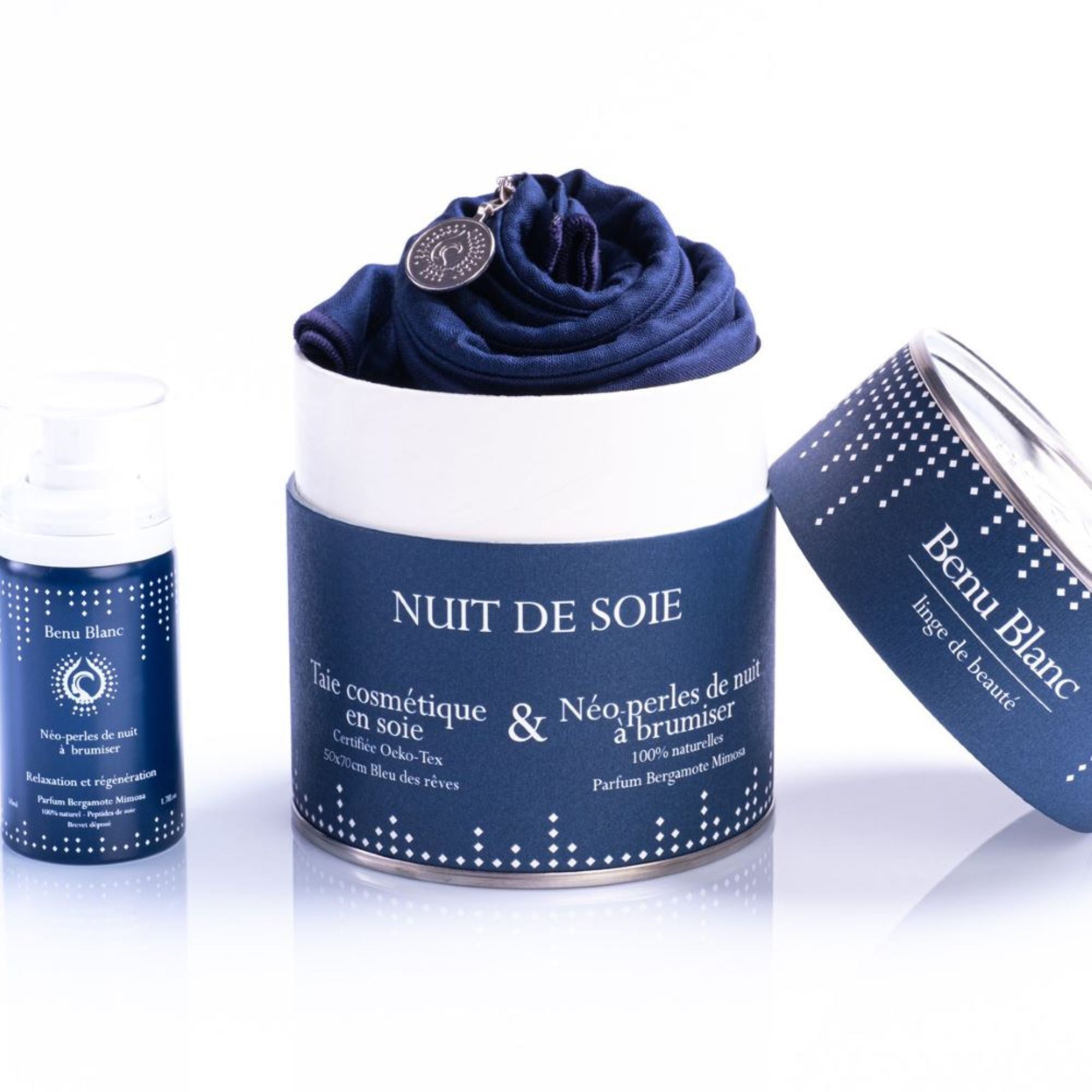 Benu Blanc - Nuit De Soie Taie D'oreiller Soie Rectangle + Brume Coffret Taie Bleue Rectangle + Brume 50ml