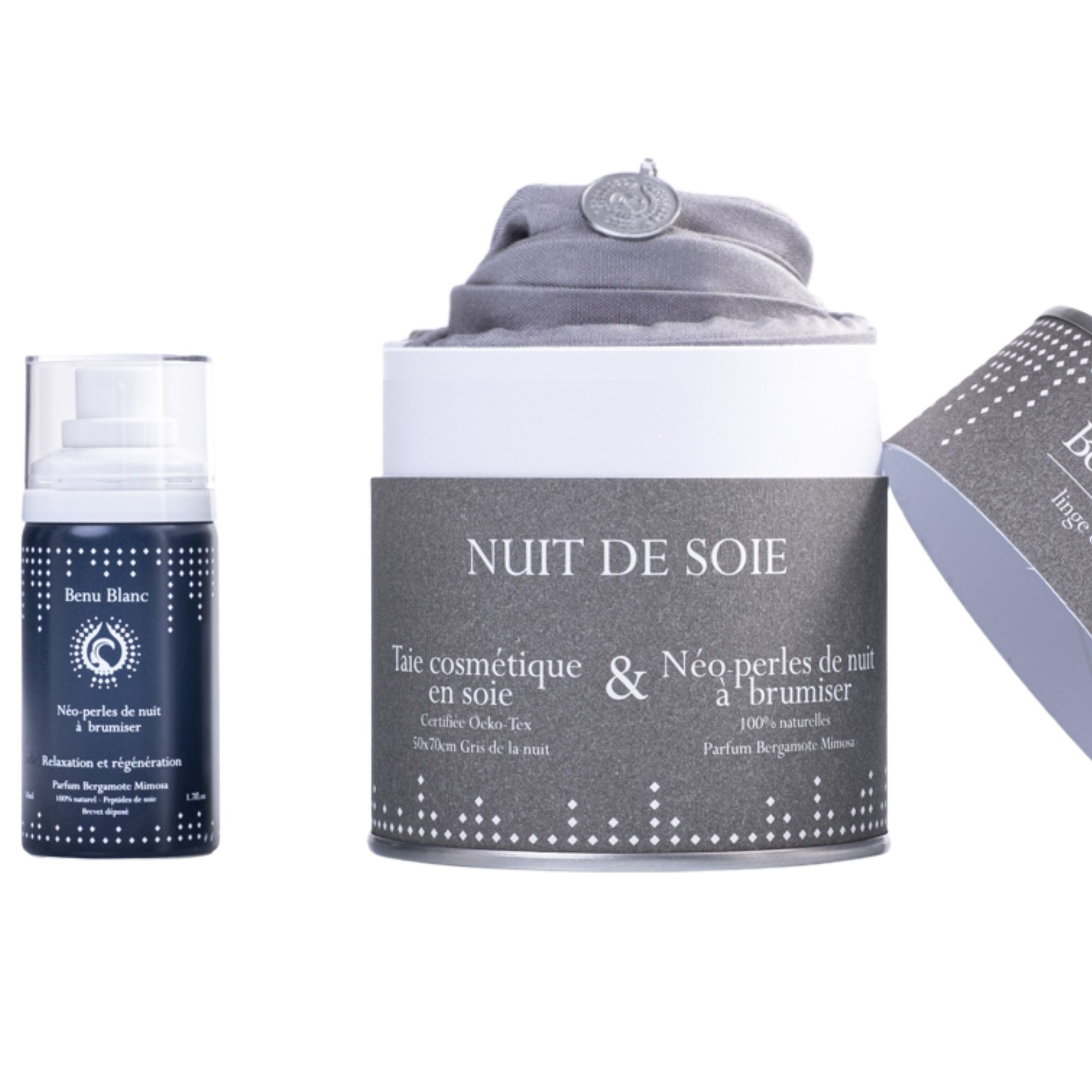 Benu Blanc - Nuit De Soie Taie D'oreiller Soie Rectangle + Brume Coffret Taie Grise Rectangle + Brume 50ml