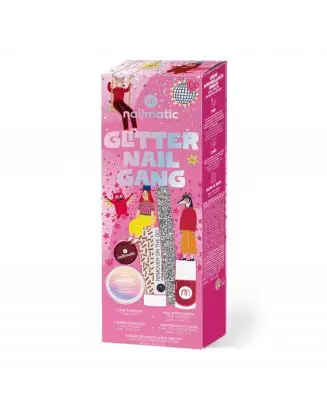 Coffret Glitter Nail Gang Lime à Ongles, Paillettes, Vernis à Ongles, Baume Multi-Usage & Crème Démaquillante Ongles 