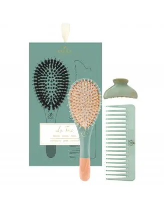 Coffret Trio Eucalyptus Brillance Brosse Démêlage et Brillance, Peigne & Pince 
