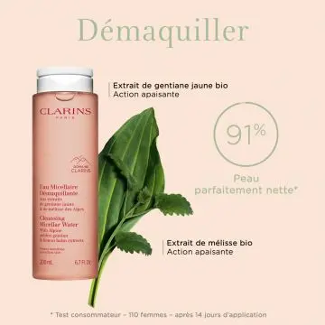 Eau Micellaire Démaquillante Aux Extraits de Gentiane Jaune & Mélisse des Alpes - Peaux Sensibles 200ml - Clarins - Soin - Visuel 4