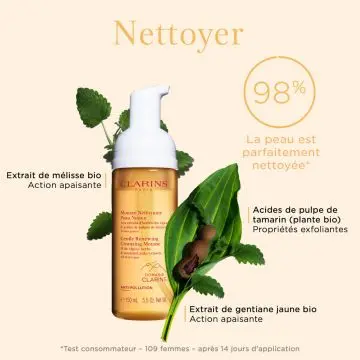Mousse Nettoyante Peau Neuve Aux Extraits d'Herbes des Alpes & Acides de Pulpes de Tamarin - Toutes Peaux 150ml - Clarins - Soin - Visuel 4 Mousse Nettoyante Peau Neuve Aux Extraits d'Herbes des Alpes & Acides de Pulpes de Tamarin - Toutes Peaux 150ml - Clarins - Soin - Visuel 4