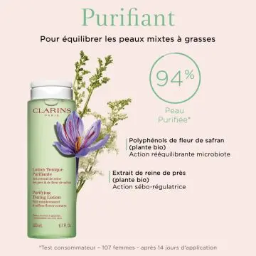 Lotion Tonique Purifiante Aux Extraits de Reine des Prés & Fleur de Safran - Peaux Mixtes à Grasses 200ml - Clarins - Soin - Visuel 4