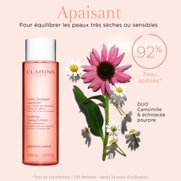 Lotion Tonique Apaisante Aux extraits de camomille & fleur de safran Flacon 200 ml - Clarins - Soin - Visuel 3