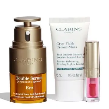 Coffret Double Serum Eye Sérum Yeux, Masque Visage, Huile à Lèvres & Trousse  - Clarins - Soin - Visuel 2