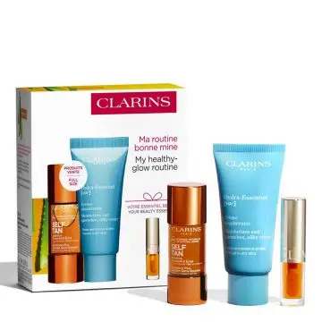 Coffret Routine Bonne Mine Auto-Bronzant, Crème Visage & Huile à Lèvres  - Clarins - Soin - Visuel 1