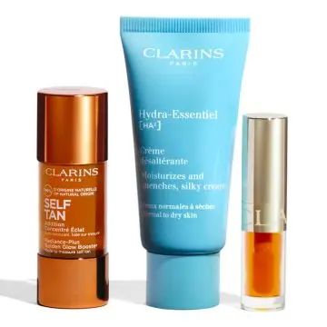 Coffret Routine Bonne Mine Auto-Bronzant, Crème Visage & Huile à Lèvres  - Clarins - Soin - Visuel 2