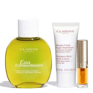 Coffret Eau Extraordinaire Eau de Soins, Baume Corps, Huile à Lèvres & Trousse  - Clarins - Soin - Visuel 2