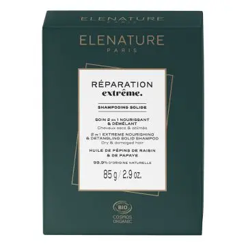 Réparation Extrême Shampooing Solide - Soin 2-en-1 Nourrissant & Démêlant 85g - Elénature - Soin - Visuel 1