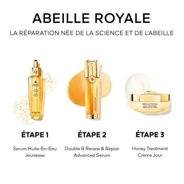 Coffret Abeille Royale Crème Jour Honey Treatment, Sérum Huile-en-Eau Jeunesse & Sérum Advanced Double R Renew & Repair  - Guerlain - Soin - Visuel 2