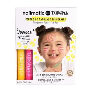 Coffret Duo Tattoopen  2  Feutres Tatouage Temporaire & 4 cartes Modèles Jungle - Nailmatic - Maquillage - Visuel 1