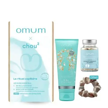 Coffret Cheveux Omum & Chou² Shampoing Ma Bulle Douceur, Complément Alimentaire Mon Coup de Pousse & Chouchou Satin  - Omum - Soin - Visuel 1 Coffret Cheveux Omum & Chou² Shampoing Ma Bulle Douceur, Complément Alimentaire Mon Coup de Pousse & Chouchou Satin  - Omum - Soin - Visuel 1