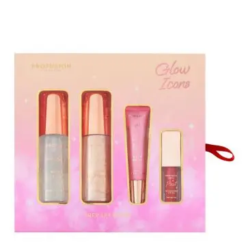 Coffret Glow Icons Spray Fixateur, Highlighter Liquide, Primer Pailleté & Huile à Lèvres  - Profusion - Maquillage - Visuel 1 Coffret Glow Icons Spray Fixateur, Highlighter Liquide, Primer Pailleté & Huile à Lèvres  - Profusion - Maquillage - Visuel 1