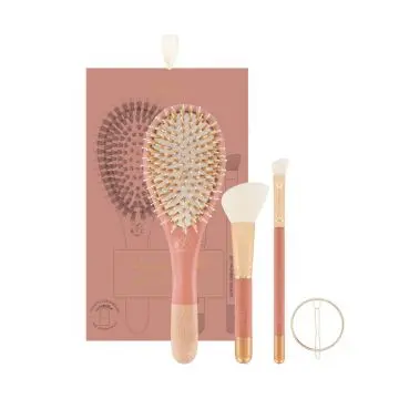 Coffret Les essentiels Terracotta Brosse sanglier/nylon + pinceau blush + pinceau paupières biseauté + barrette ronde + pochette coton  - Bachca - Accessoire - Visuel 1