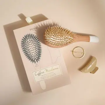 Coffret Madame Brosse Sanglier/Nylon, Barrette Ronde Dorée & Pince Ivoire  - Bachca - Accessoire - Visuel 3