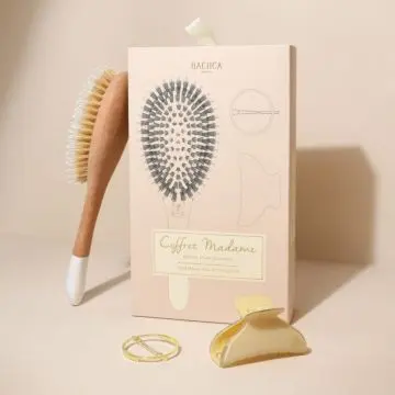 Coffret Madame Brosse Sanglier/Nylon, Barrette Ronde Dorée & Pince Ivoire  - Bachca - Accessoire - Visuel 4