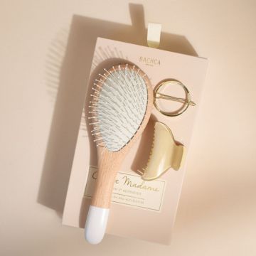 Coffret Madame Brosse Nylon, Barrette Ronde Dorée & Pince Ivoire 