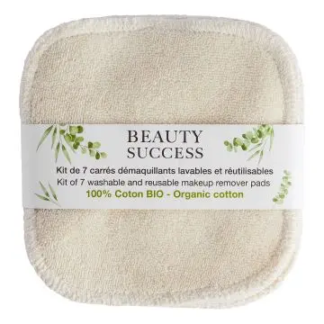 Carrés Démaquillants Réutilisables Coton Bio Kit de 7  - Beauty Success - Accessoire - Visuel 1