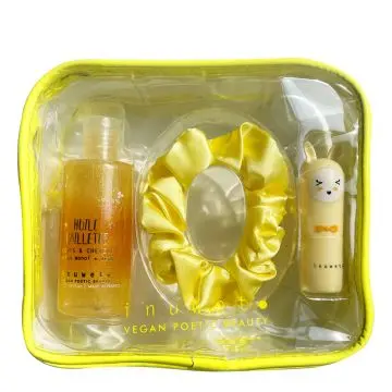 Trousse Camille Huile Pailletée Corps et Cheveux, Baume à Lèvres & Chouchou  - Inuwet - Soin - Visuel 1 Trousse Camille Huile Pailletée Corps et Cheveux, Baume à Lèvres & Chouchou  - Inuwet - Soin - Visuel 1