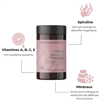 Tonus Vitalité Diminue la Fatigue  60 Gélules - Physiomins - Soin - Visuel 2