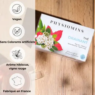 Thé Drainant  Draine l'Excés d'Eau  20 Sachets  - Physiomins - Soin - Visuel 3
